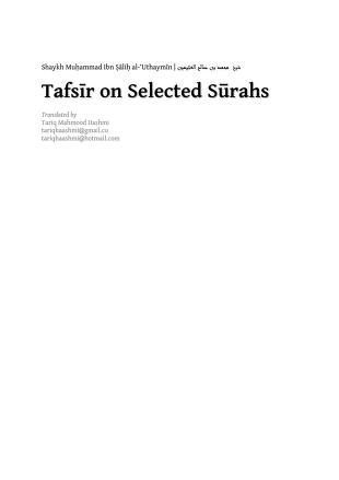 Tafsīr on Selected Sūrahs. Pdf Download
